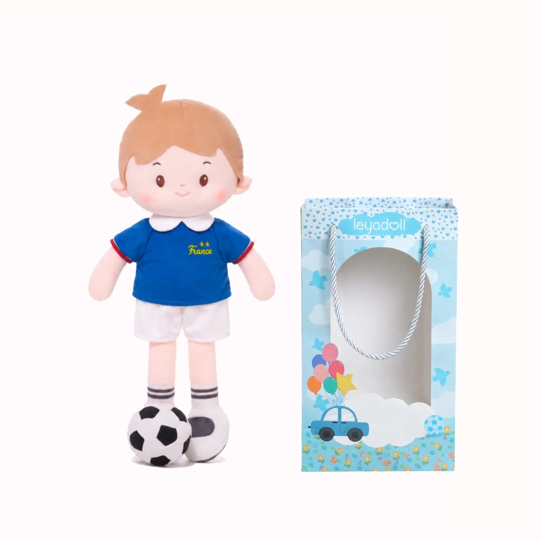 Personalized Soccer Boy - FRA (2 Skin Tones) - Gift Ready Doll Style Set