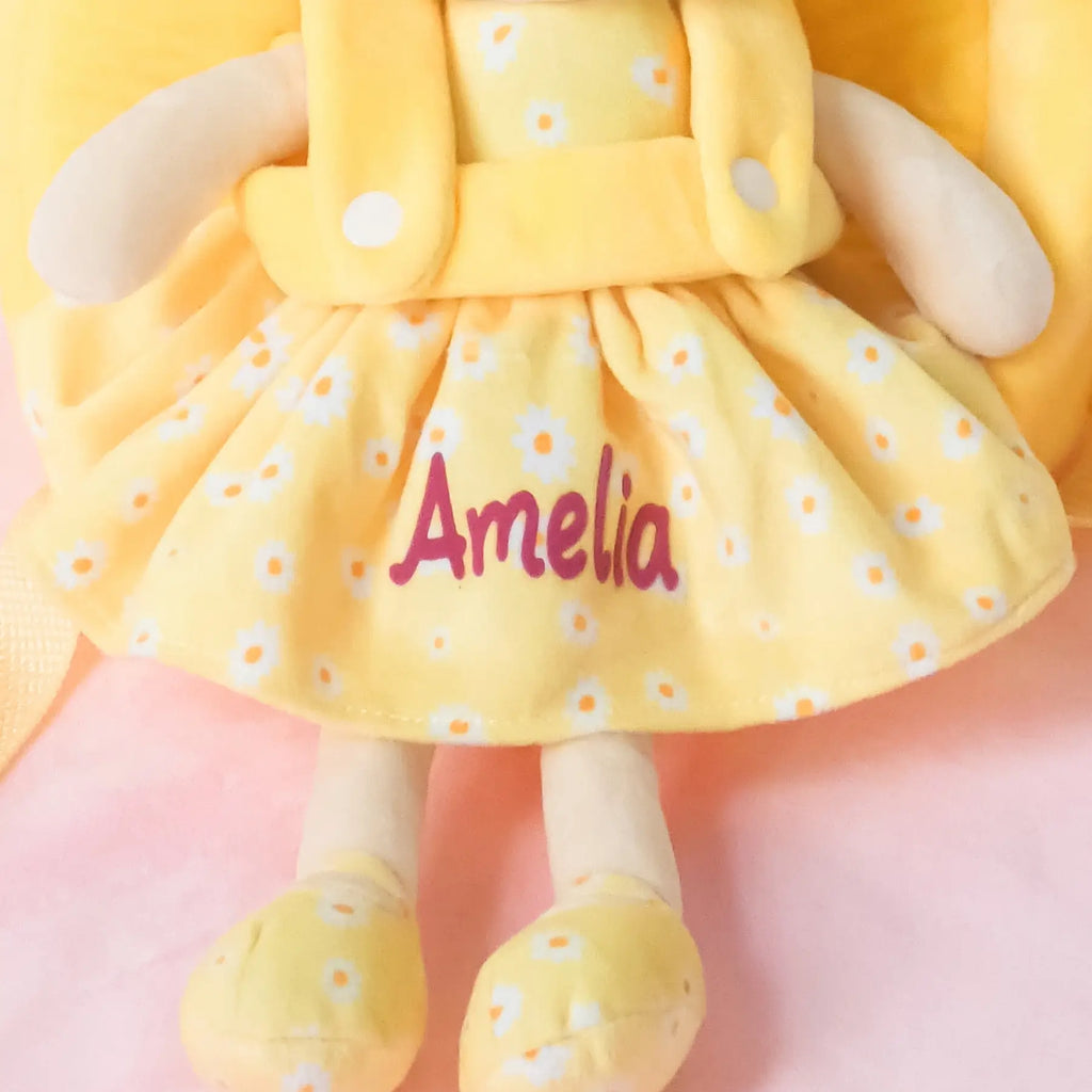 Personalized Flora Belle Girl Doll Backpack - Yellow - Modern Doll For Playrooms