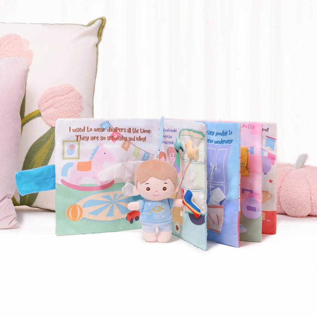 Hello Potty for Boys - Personalized Montessori Soft Book - Adorable Doll Accessory Set