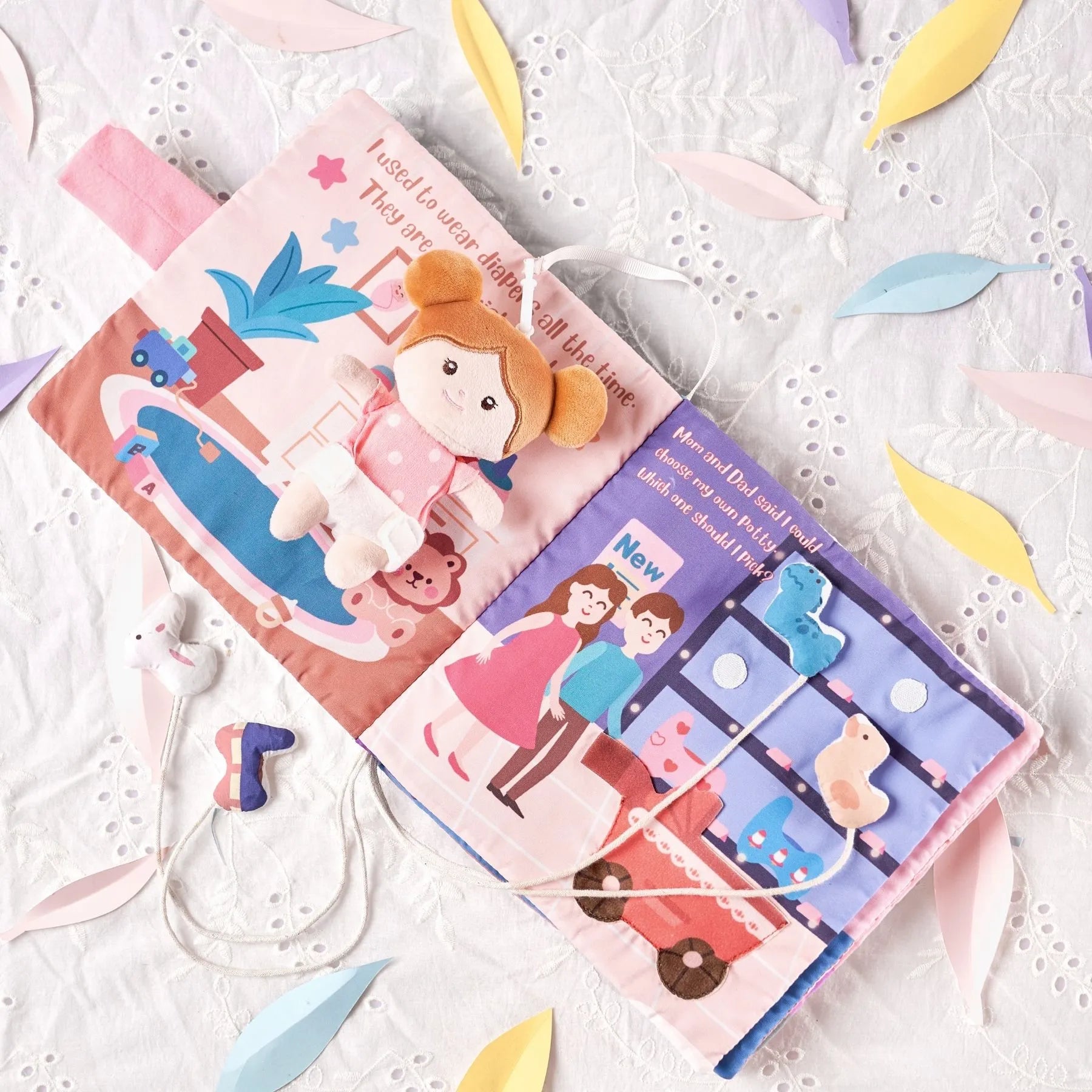 Hello Potty for Girls - Personalized Montessori Soft Book - Modern Doll Gift Set