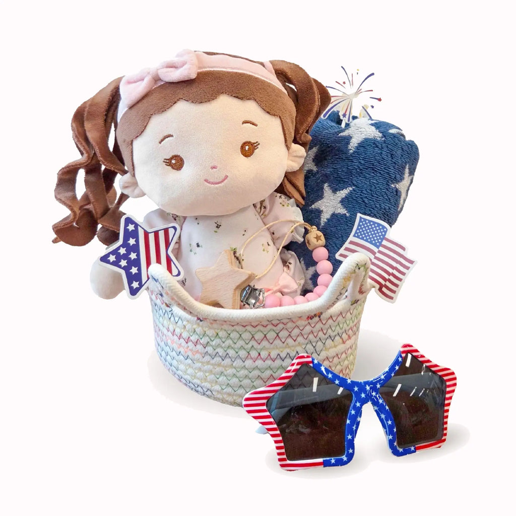 Red, White & Blue Basket - Limited Edition - Gift Ready Doll For Display