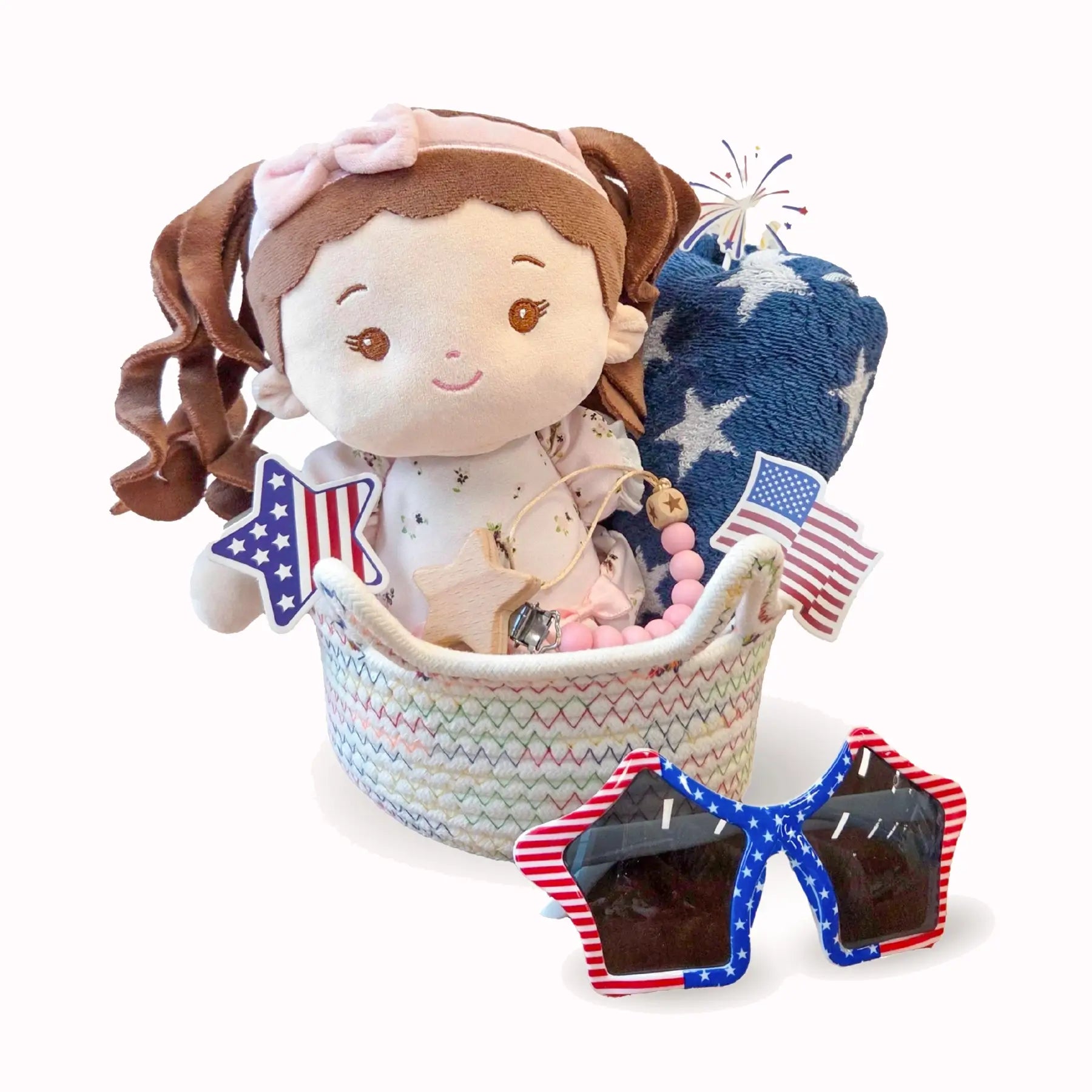 Red, White & Blue Basket - Limited Edition - Gift Ready Doll For Display