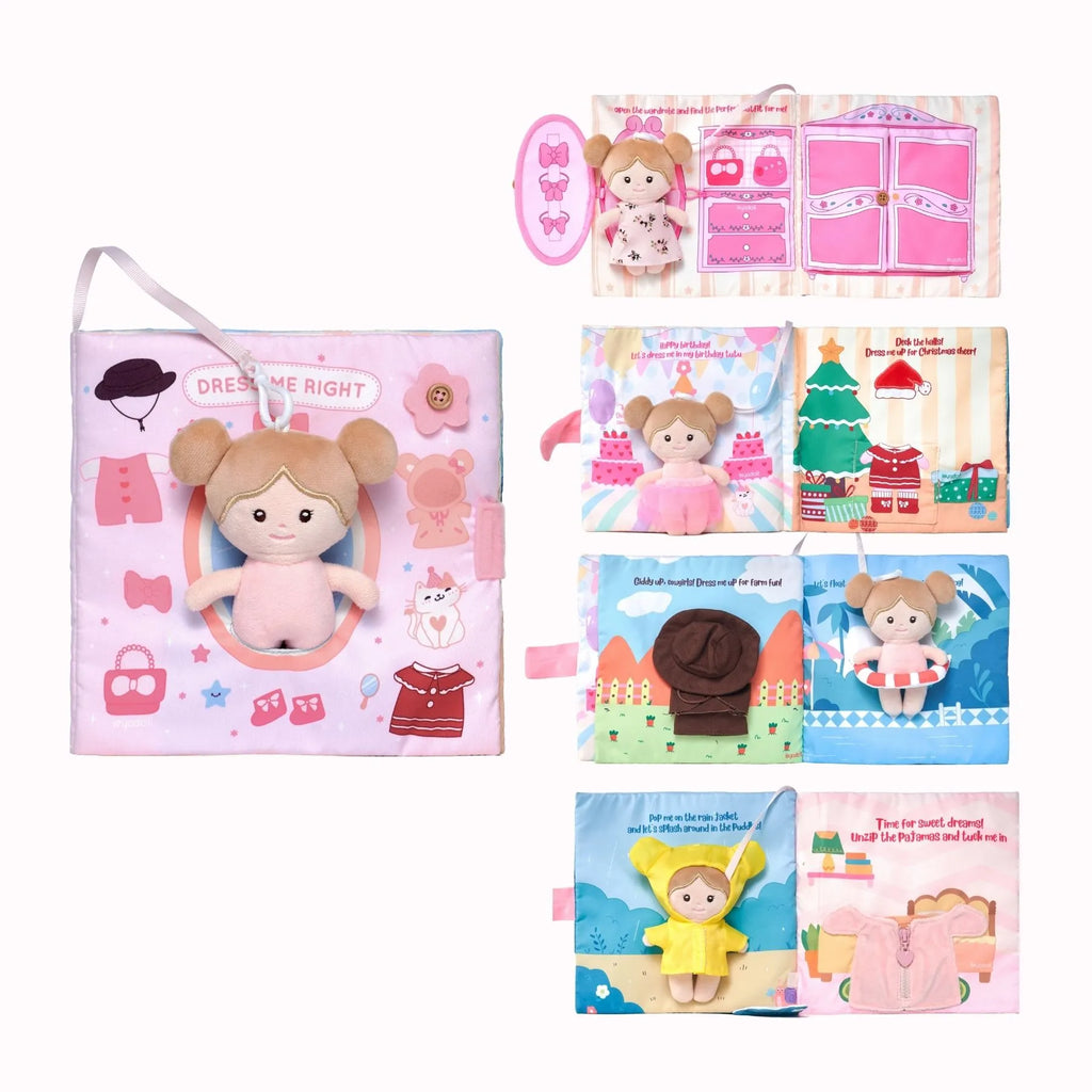 Dress Me Right - Personalized Montessori Soft Book - Cute Doll Accessory Set