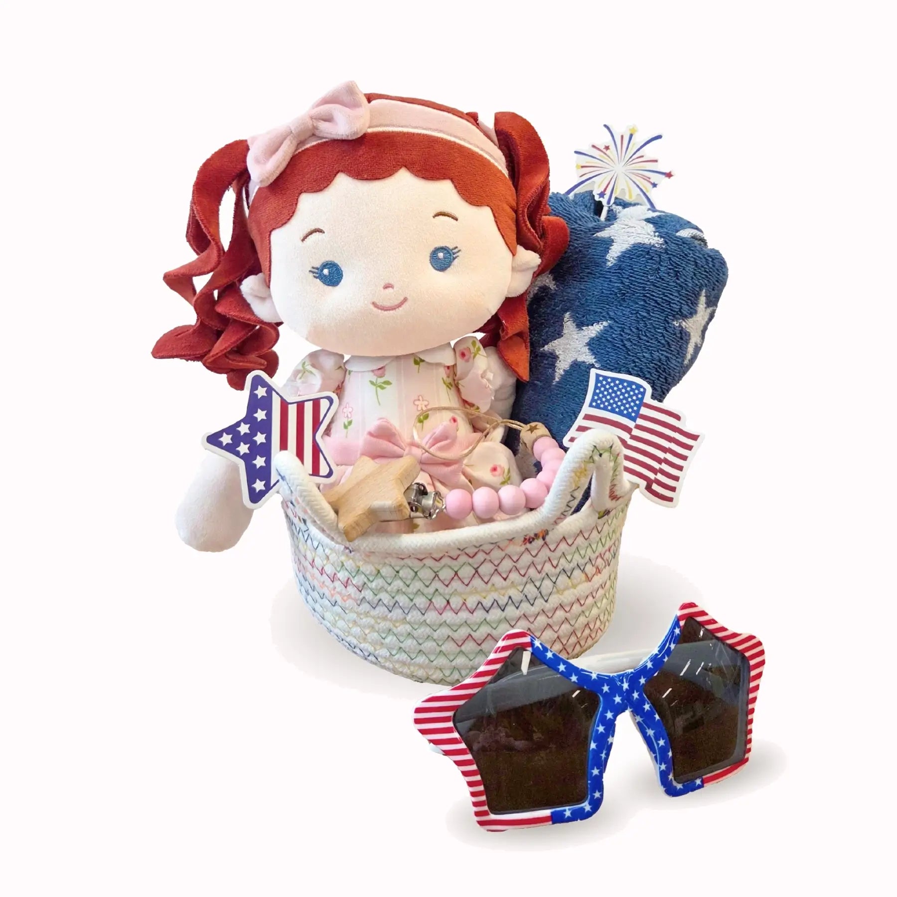 Red, White & Blue Basket - Limited Edition - Gift Ready Doll For Display