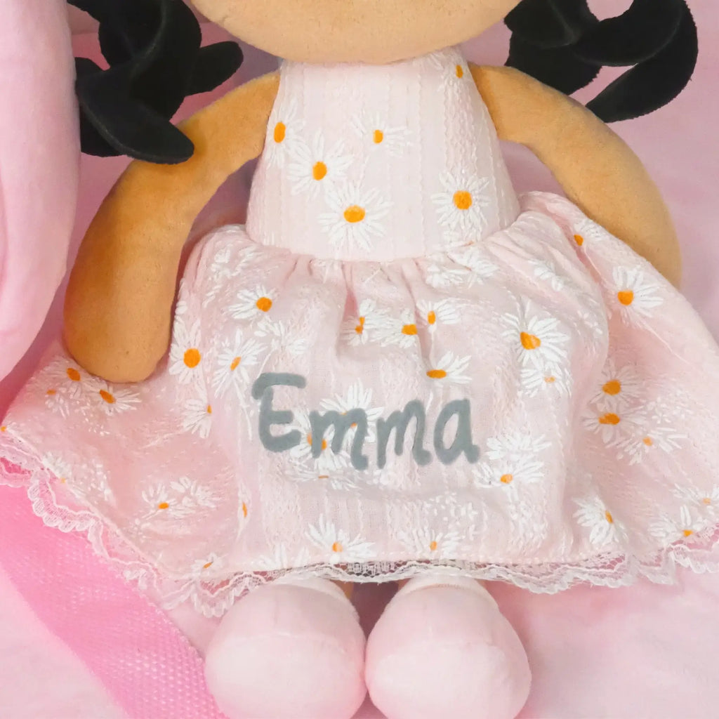 Personalized Daisy Girl Doll Backpack -Pink (2 Skin Tones) - Stylish Soft Doll