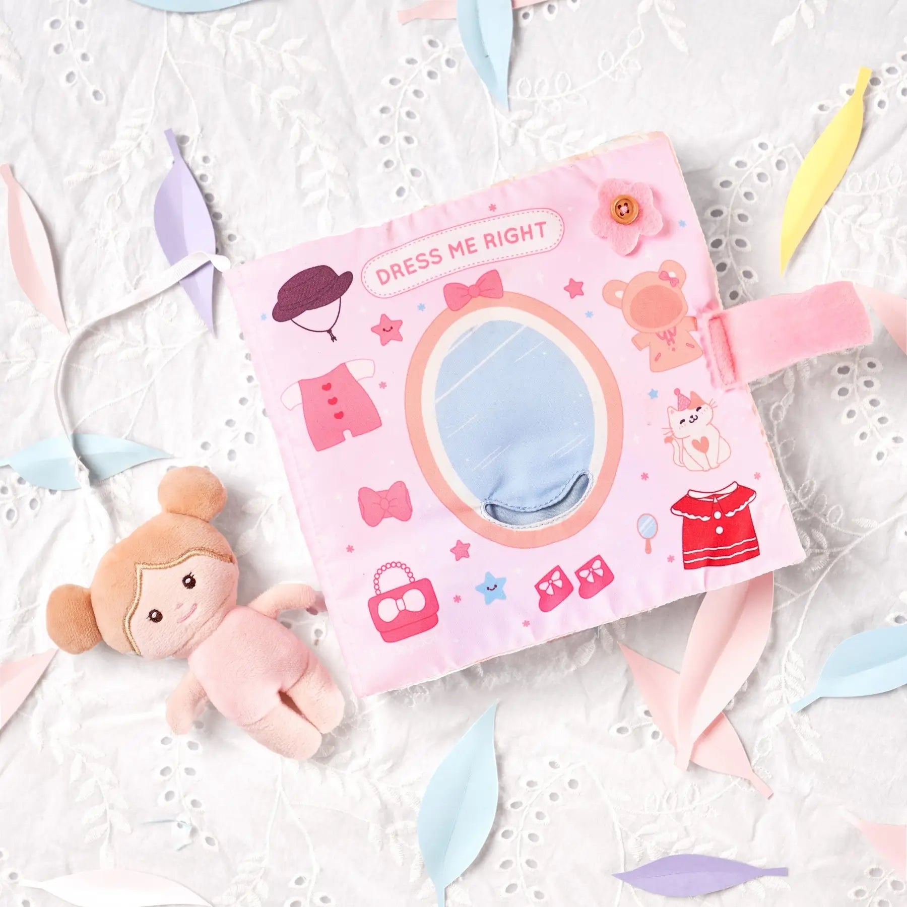Dress Me Right - Personalized Montessori Soft Book - Cute Doll Accessory Set
