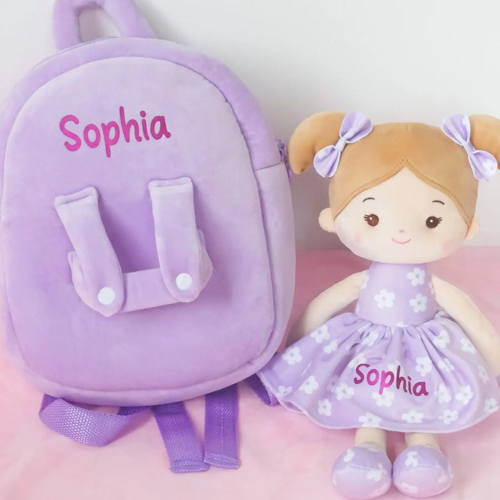 Personalized Flora Belle Doll Backpack - Purple - Realistic Look Doll Collection