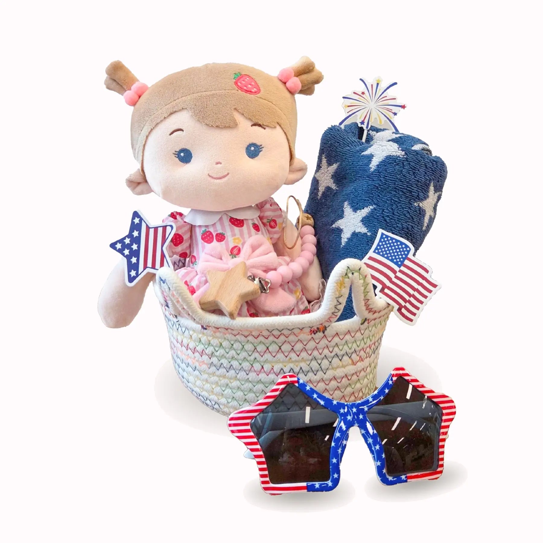 Red, White & Blue Basket - Limited Edition - Gift Ready Doll For Display
