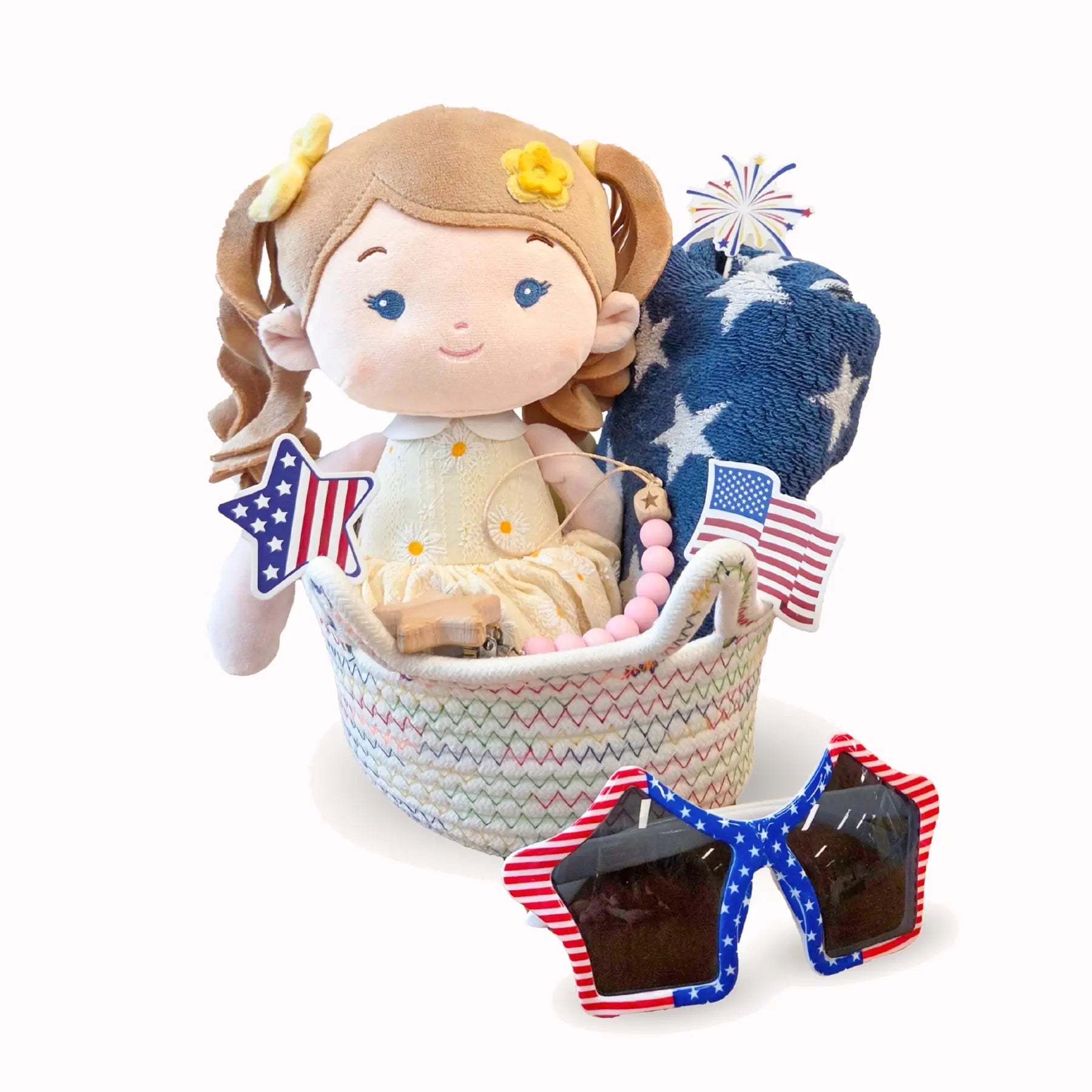 Red, White & Blue Basket - Limited Edition - Gift Ready Doll For Display