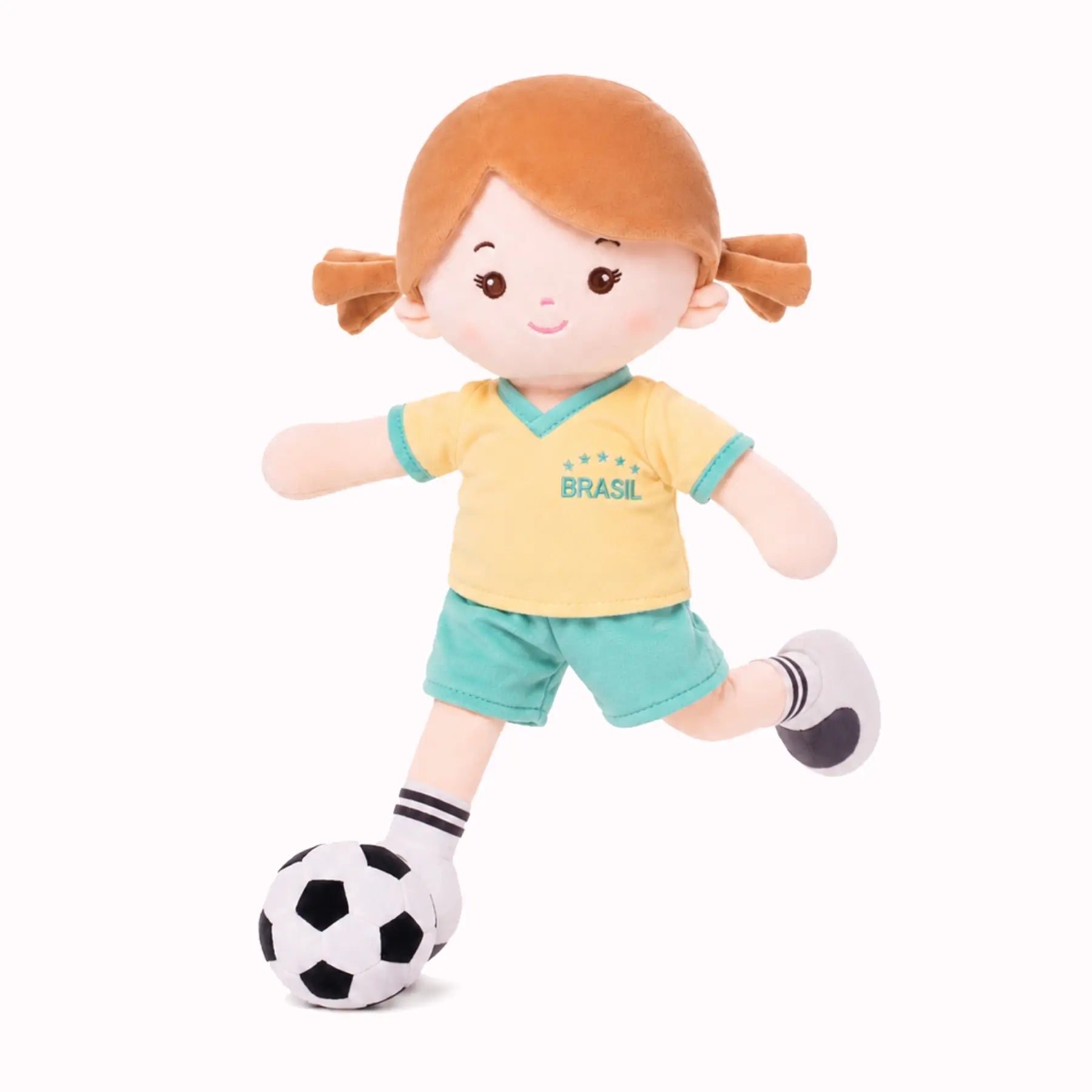 Personalized Soccer Girl - BRA (2 Skin Tones) - Gentle Doll Style Set