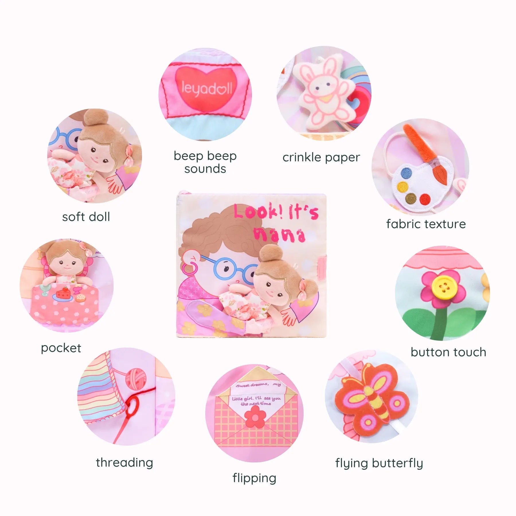 Look! It's Nana - Personalized Montessori Soft Book - Lovely Baby Doll