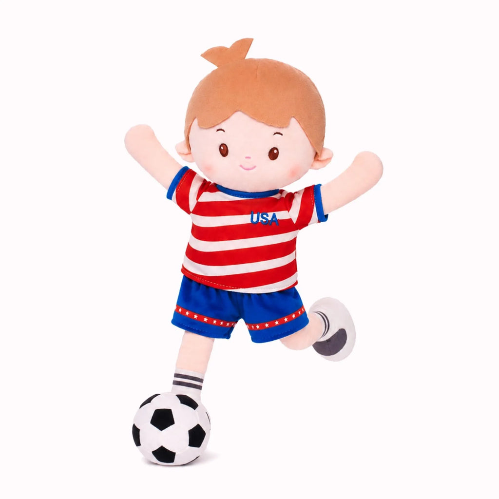 Personalized Soccer Boy - USA (2 Skin Tones) - Realistic Look Doll For Gifting