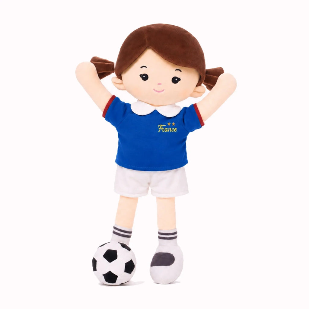 Personalized Soccer Girl - FRA (2 Skin Tones) - Stylish Doll With Outfit