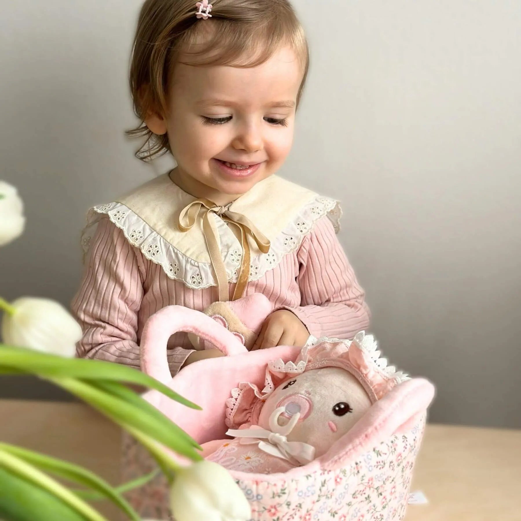 9 inches Baby Girl Crib Playset - Display Ready Doll Collection