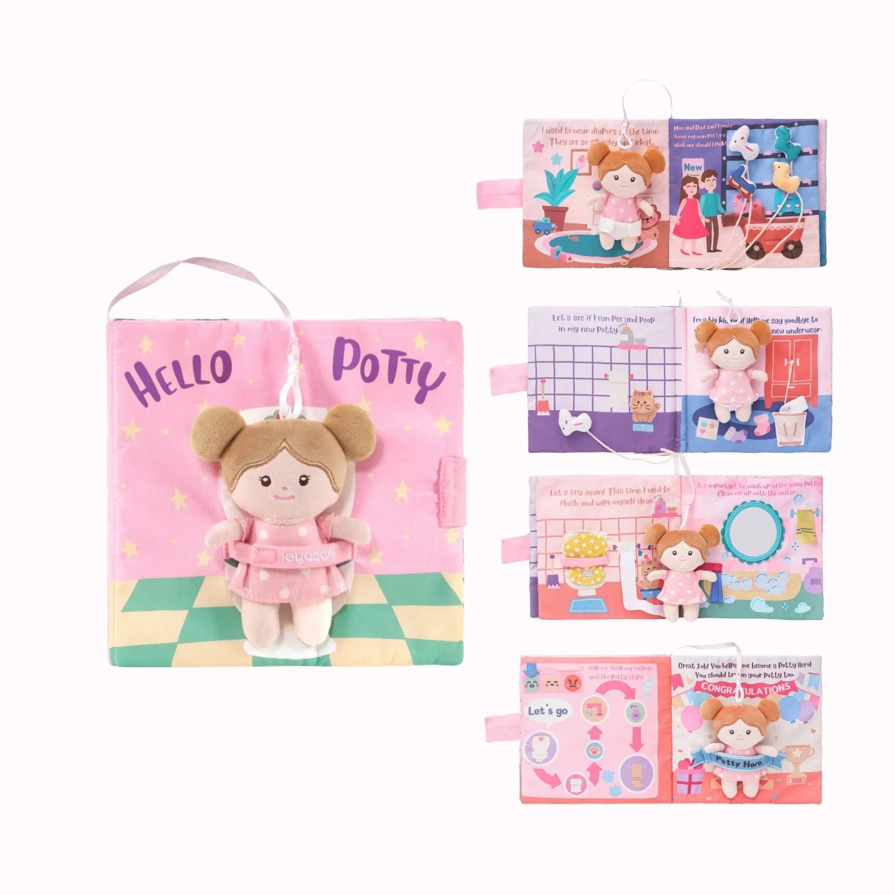 Hello Potty for Girls - Personalized Montessori Soft Book - Modern Doll Gift Set