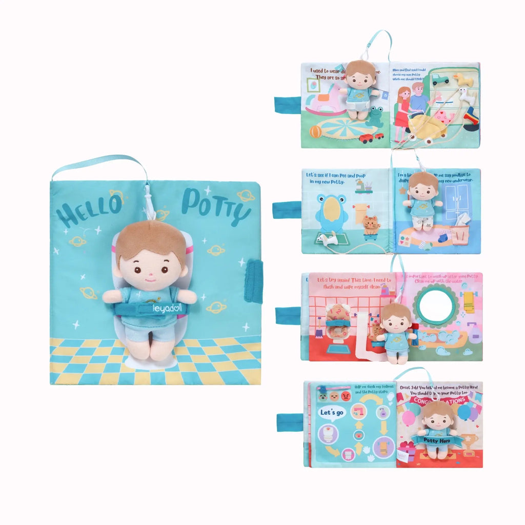 Hello Potty for Boys - Personalized Montessori Soft Book - Adorable Doll Accessory Set