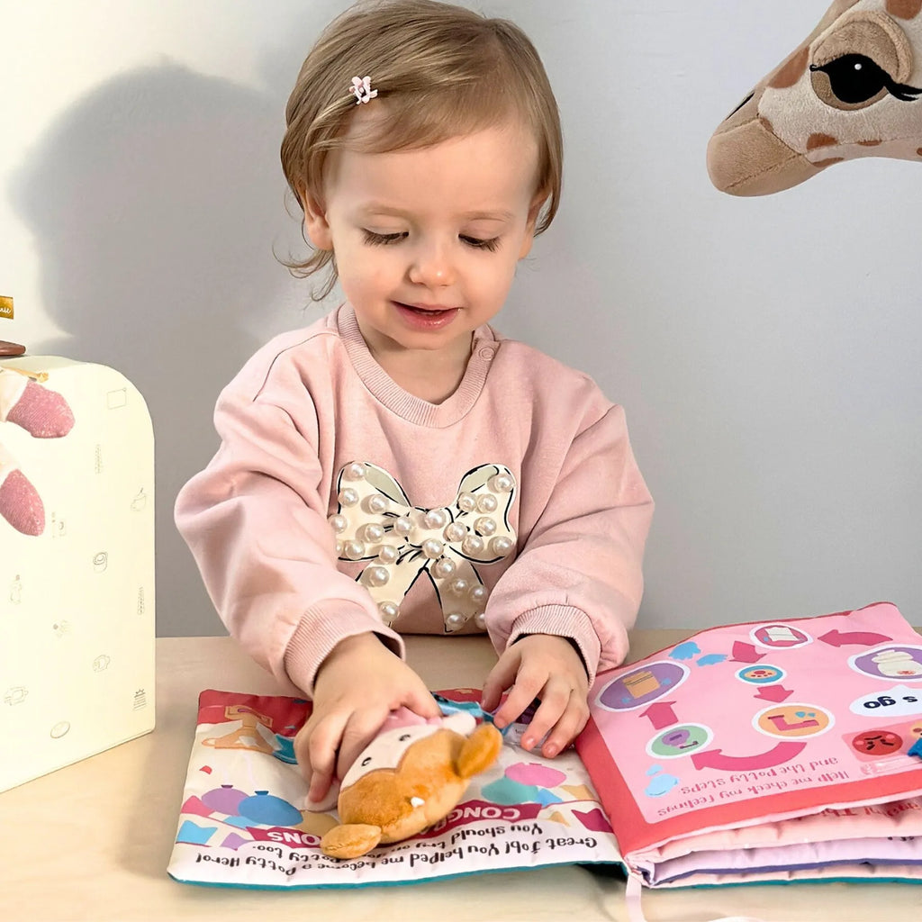 Hello Potty for Girls - Personalized Montessori Soft Book - Modern Doll Gift Set
