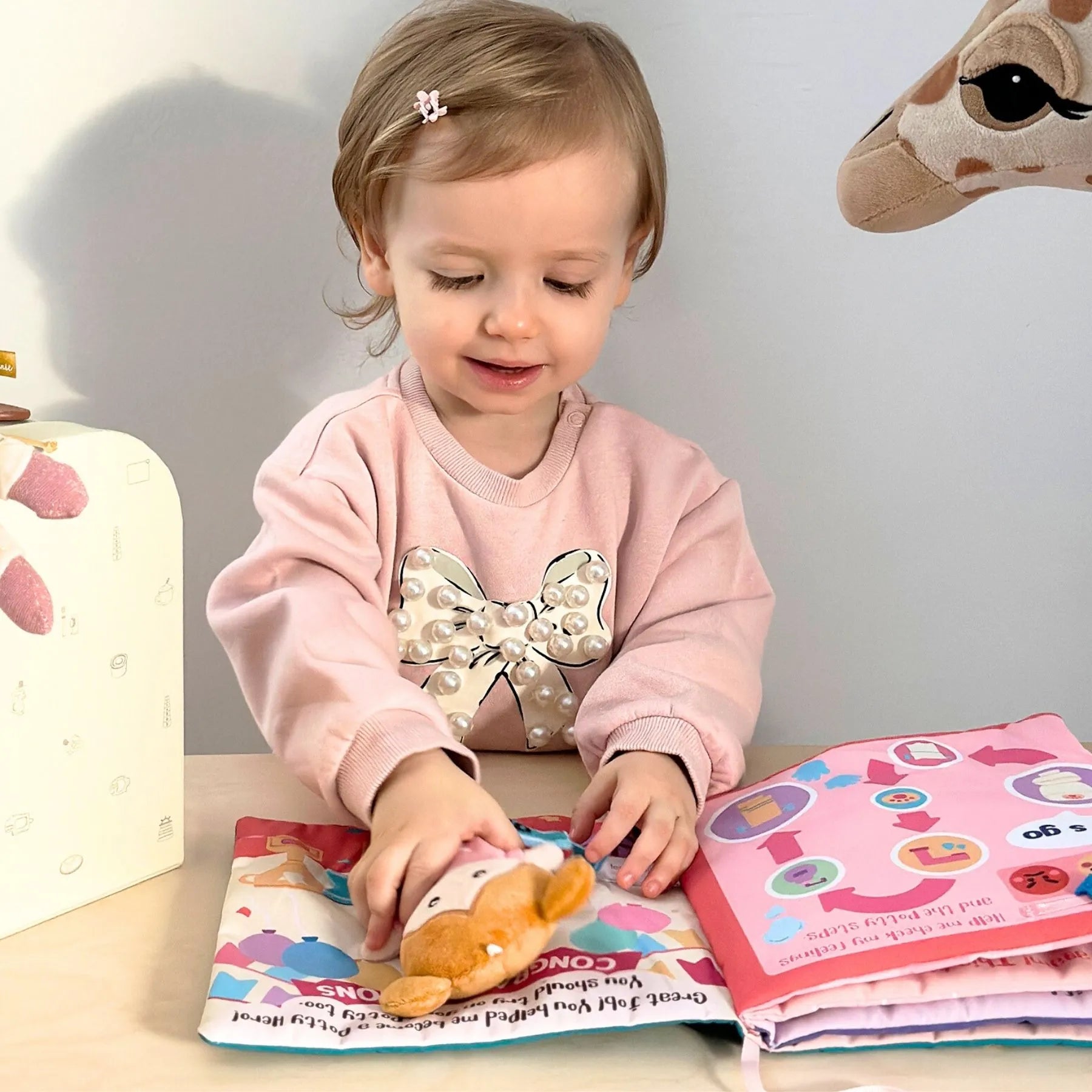 Hello Potty for Girls - Personalized Montessori Soft Book - Modern Doll Gift Set