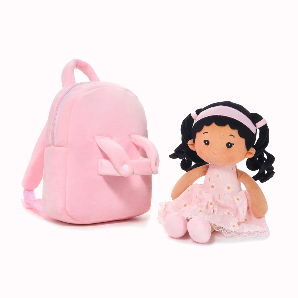 Personalized Daisy Girl Doll Backpack -Pink (2 Skin Tones) - Stylish Soft Doll