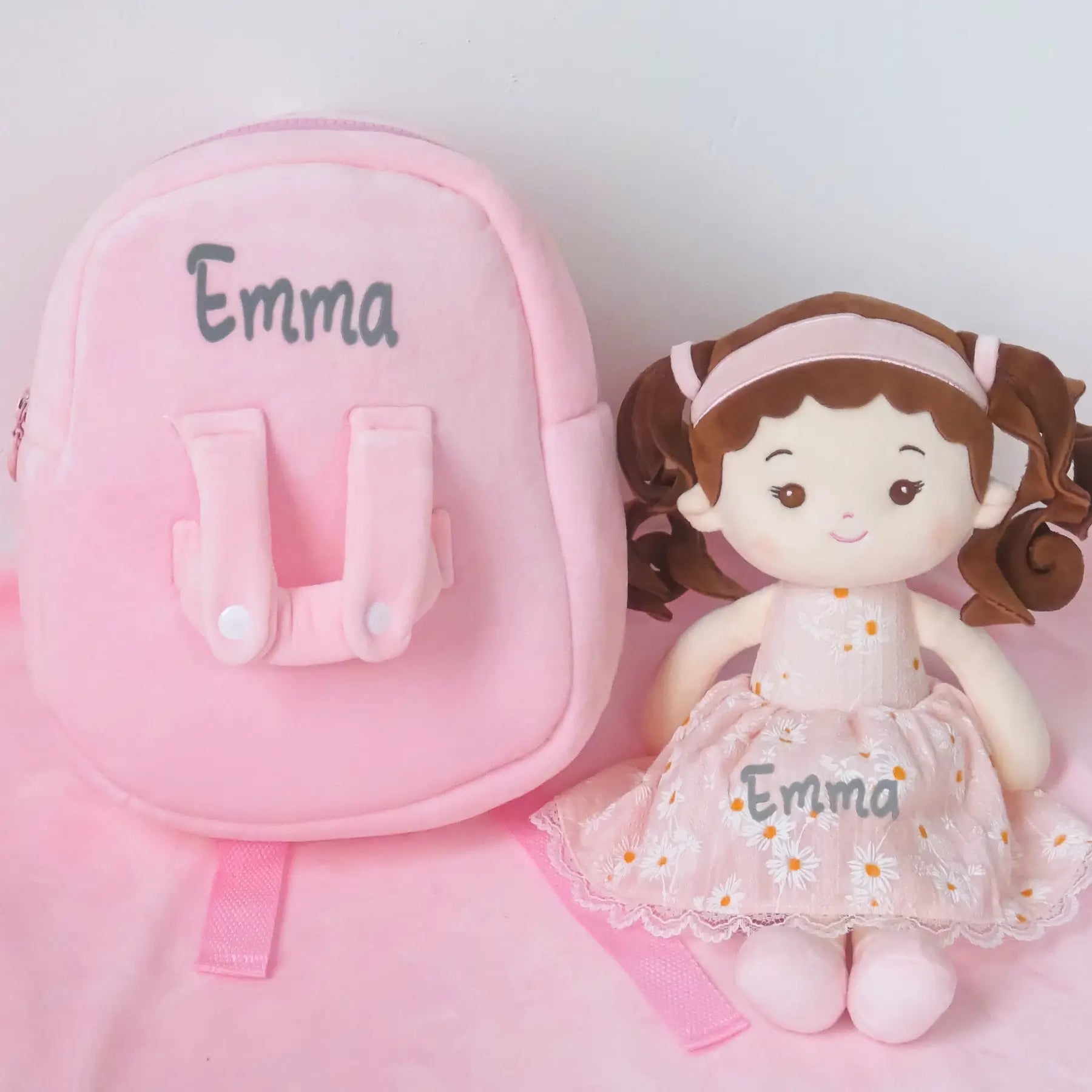 Personalized Daisy Girl Doll Backpack -Pink (2 Skin Tones) - Stylish Soft Doll